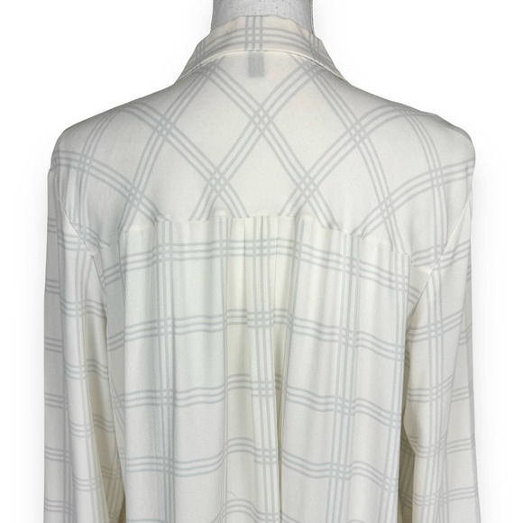 Eileen Fisher White Window Pane Button Down Tunic Top Size Large 100% Silk - Picture 8 of 14